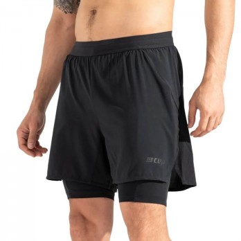 Мужские компрессионные шорты CEP 2 в 1 для бега арт. C48M-5, цвет черный